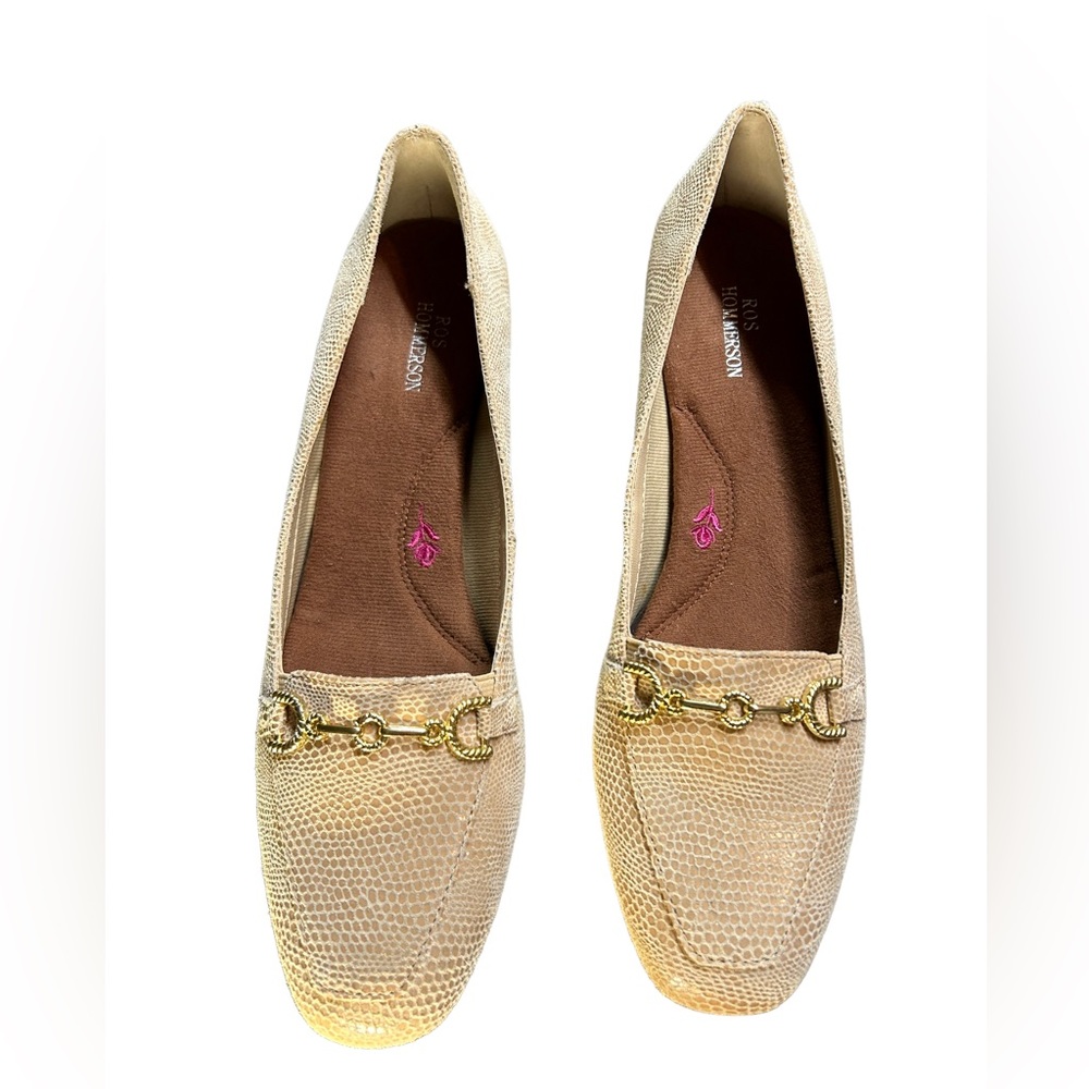 ROS HOMMERSON Nude leather Lizard Print casual dress slip on shoes size 8N NWOB